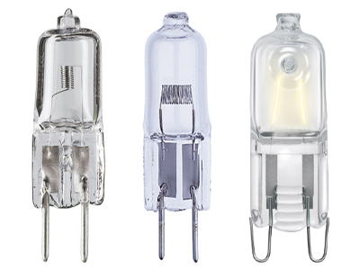 High-voltage halogen lamp G9, low-voltage halogen lamp G4 and GY6.35